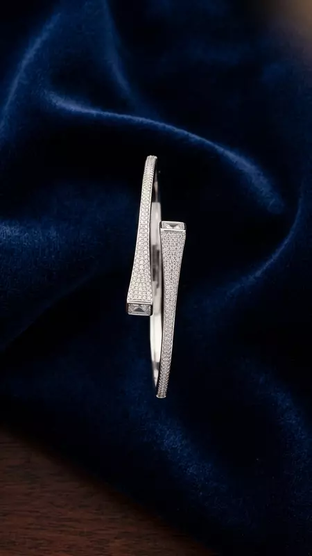 925 Silver Prism Pavé Bypass Bangle