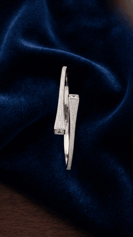 925 Silver Prism Pavé Bypass Bangle