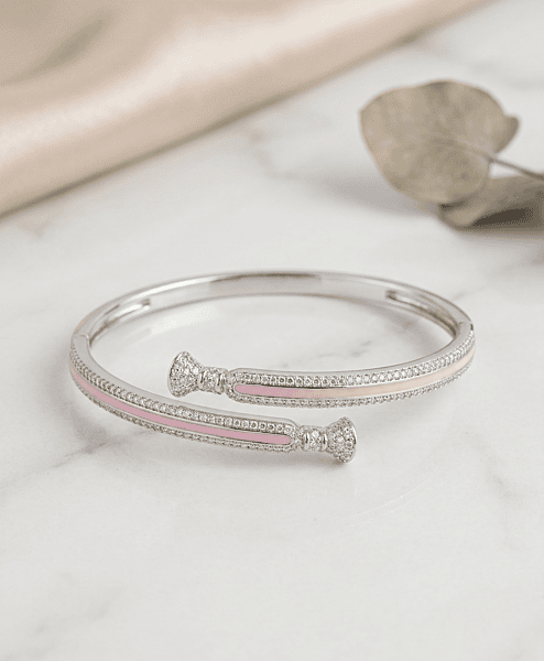925 Silver Blush Ribbon Bypass Bangle
