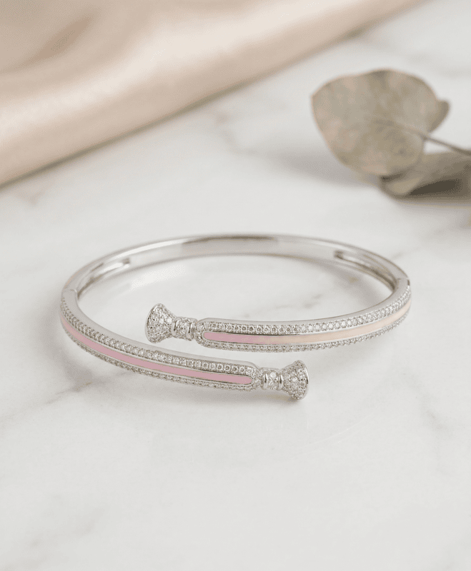 925 Silver Blush Ribbon Bypass Bangle