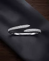 925 Silver Opulent Overlap Pearl & Pavé Bangle