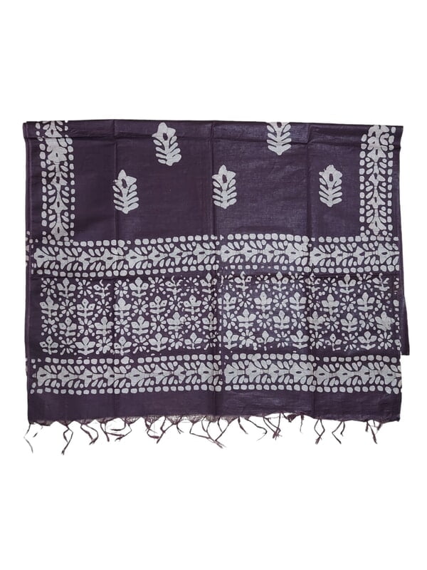 Brown Unstitched Batik Print Katan Silk Salwar Suit Dress Material with Dupatta