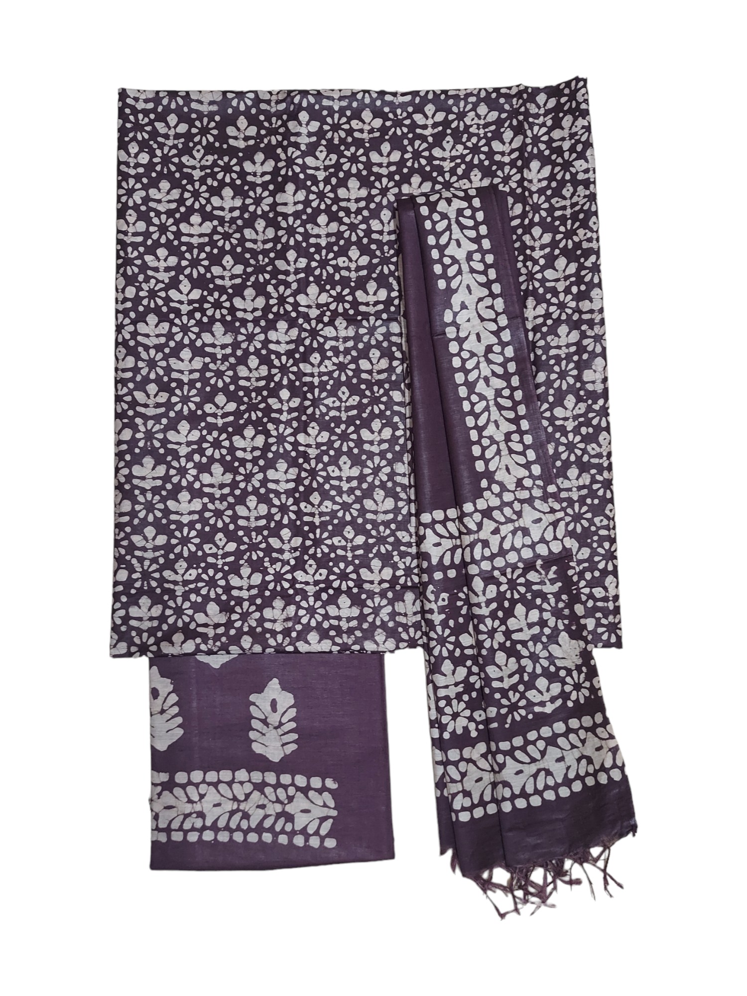 Brown Unstitched Batik Print Katan Silk Salwar Suit Dress Material with Dupatta