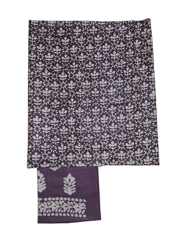 Brown Unstitched Batik Print Katan Silk Salwar Suit Dress Material with Dupatta