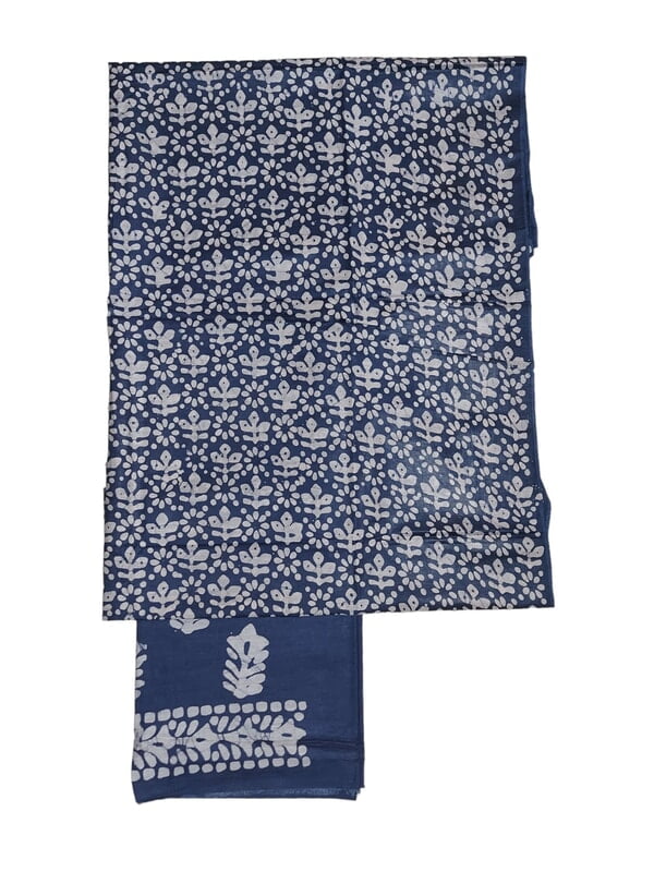 Indigo Unstitched Batik Print Katan Silk Salwar Suit Dress Material with Dupatta