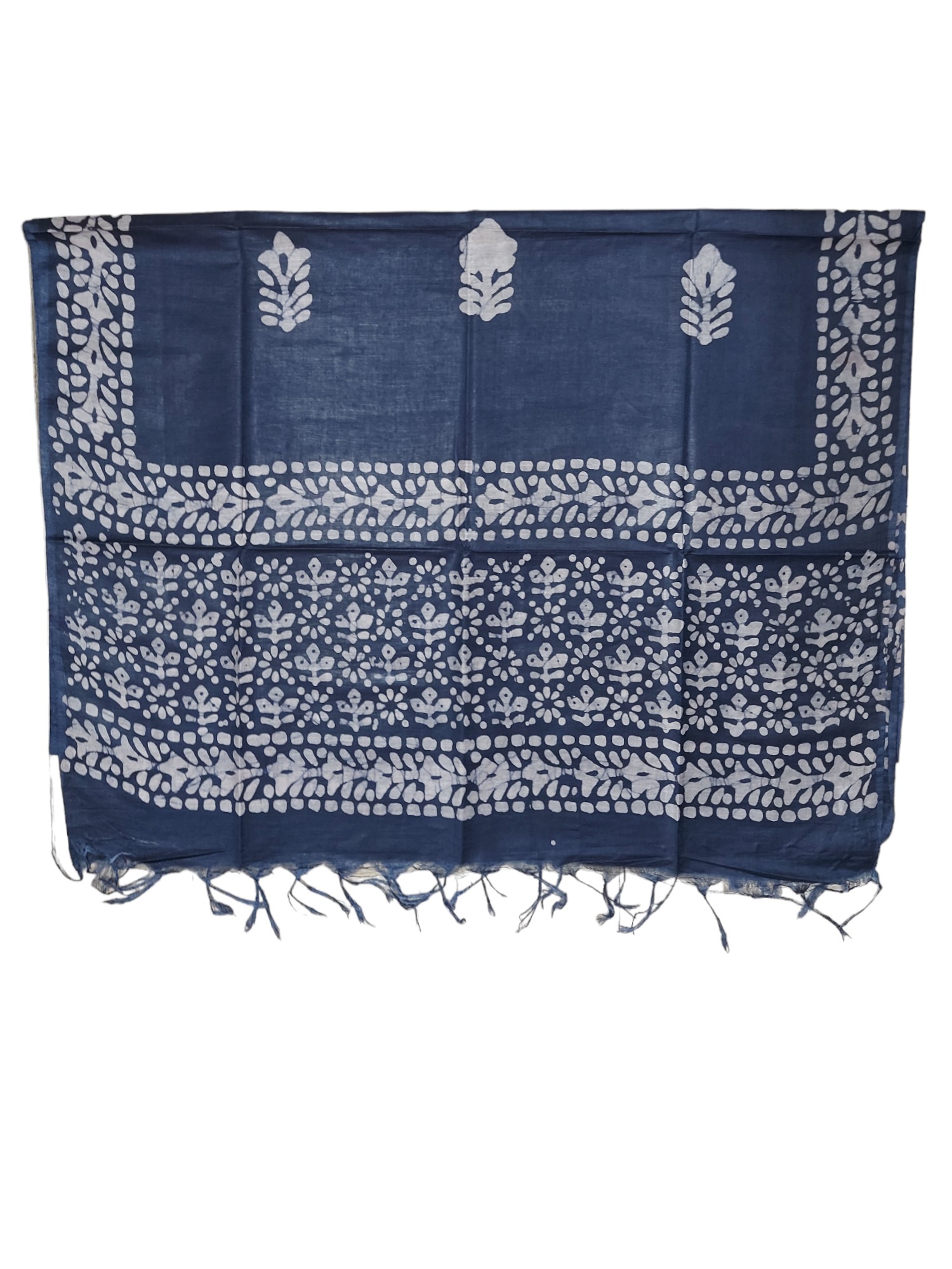 Indigo Unstitched Batik Print Katan Silk Salwar Suit Dress Material with Dupatta