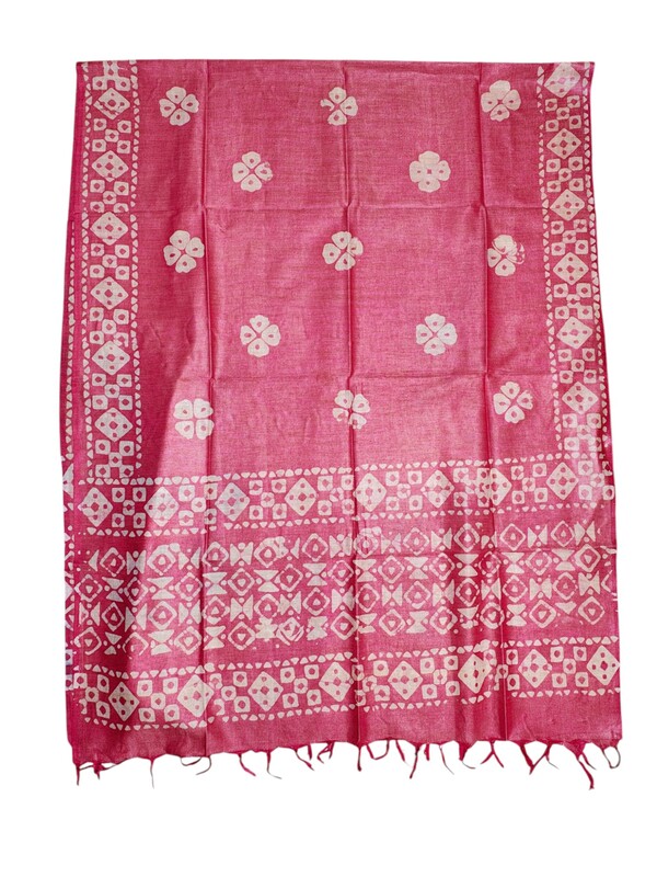 Pink Unstitched Batik Print Cotton Salwar Suit Dress Material with Dupatta