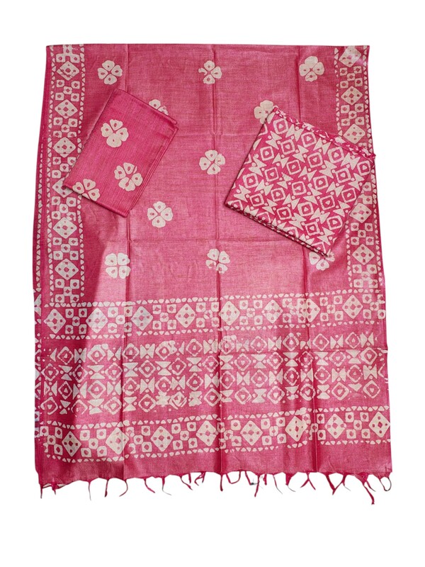 Pink Unstitched Batik Print Cotton Salwar Suit Dress Material with Dupatta