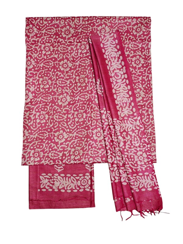 Dark Pink Unstitched Batik Print Cotton Salwar Suit Dress Material with Dupatta