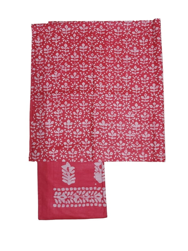 Pink Unstitched Batik Print Katan Silk Salwar Suit Dress Material with Dupatta