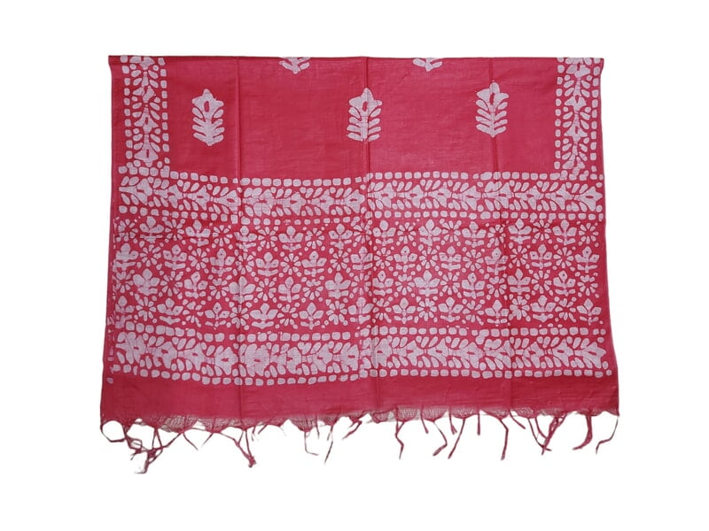 Pink Unstitched Batik Print Katan Silk Salwar Suit Dress Material with Dupatta