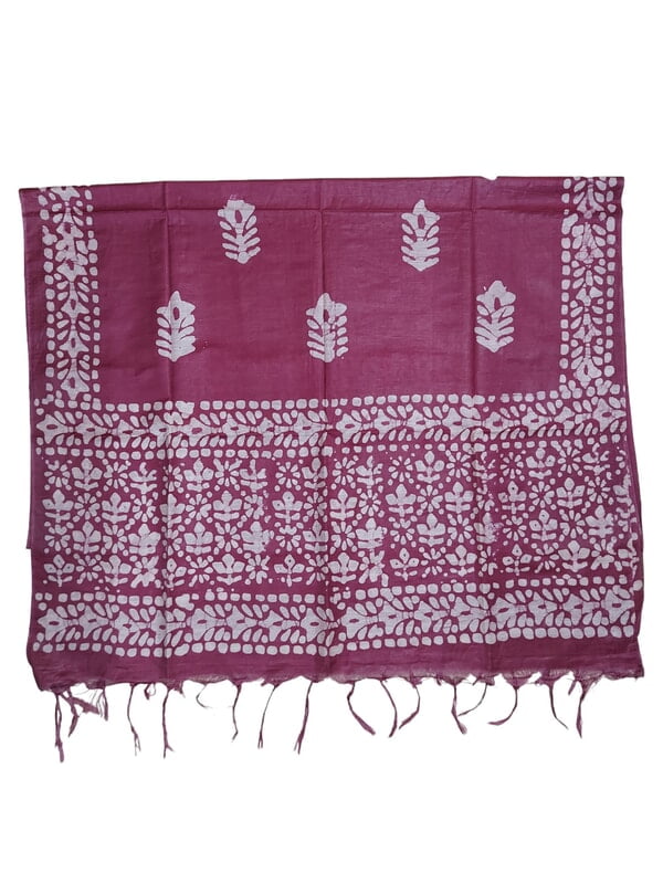 Wine Unstitched Batik Print Katan Silk Salwar Suit Dress Material with Dupatta