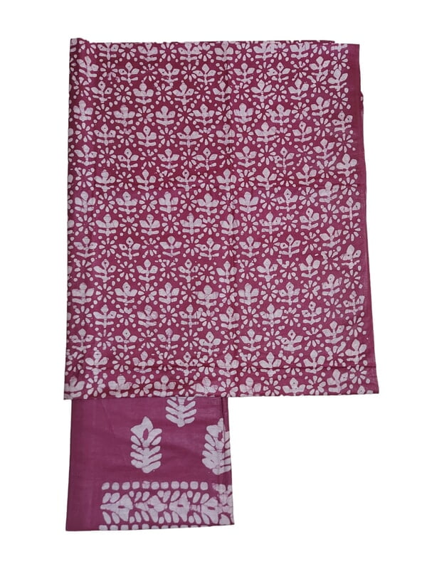 Wine Unstitched Batik Print Katan Silk Salwar Suit Dress Material with Dupatta