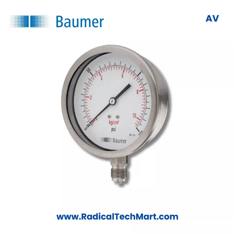 Baumer AV Stainless Steel Pressure Gauge-AVF2(Bottom Connection)--760 to 0 mmHg