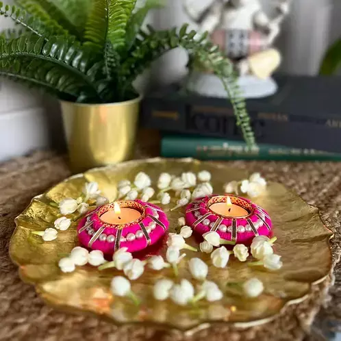 SET OF 2 PINK BANGLE DIYAS