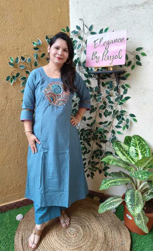 Cotton Hand Embroidered Kurta With Bottom