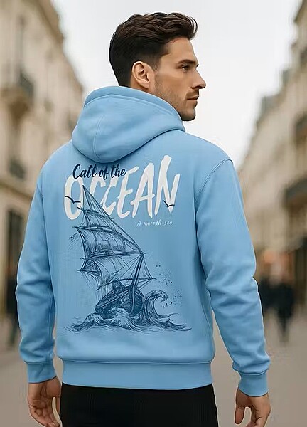 Blue Pullover Hooded Jacket