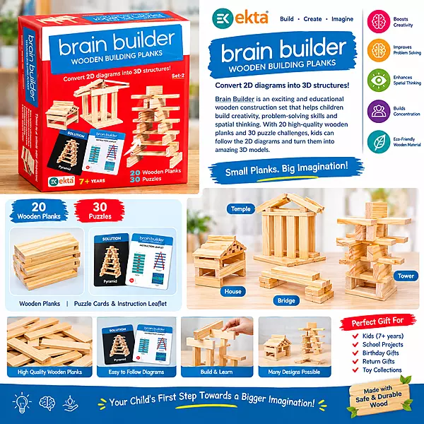 EKTA - Brain Builder Wooden Building Planks – Set 2