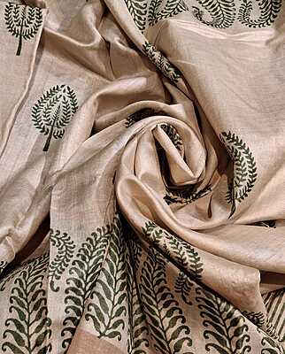 Beige Hand Paint Tassar Saree