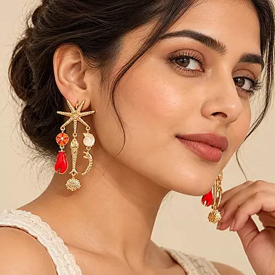 Marisca Gold-Tone Ocean Charm Drop Earrings