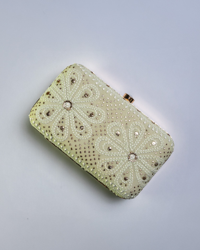 Beautiful Cream Floral Chikankari Clutch Bag – Handmade in Lucknow