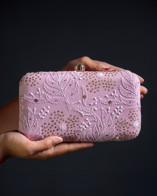 Beautiful Pink Chikankari Clutch Bag – Handmade in Lucknow