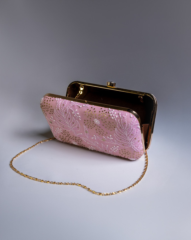 Beautiful Pink Chikankari Clutch Bag – Handmade in Lucknow