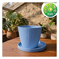 Bello Pot 7 Inch Ribbed Plastic Plant Pot with Tray