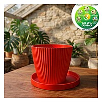 Bello Pot 7 Inch Ribbed Plastic Plant Pot with Tray