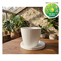 Bello Pot 7 Inch Ribbed Plastic Plant Pot with Tray