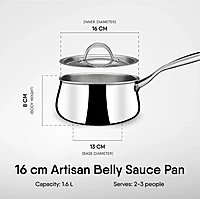 Stahl Artisan Triply Stainless steel Belly Sauce Pan