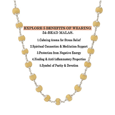 925 Sterling Silver tied Sandalwood Mala 54 Pure Beads of Fragrance , Peace 925 Sterling Silver tied Sandalwood Mala 54 Pure Beads of Fragrance , Peace