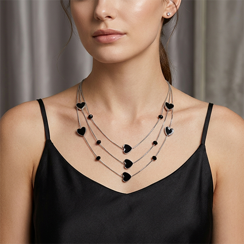 Black Heart Layered Necklace