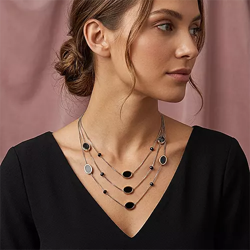Elegant Oval Multi-Layered Necklace | Black & Gold Statement Jewelry