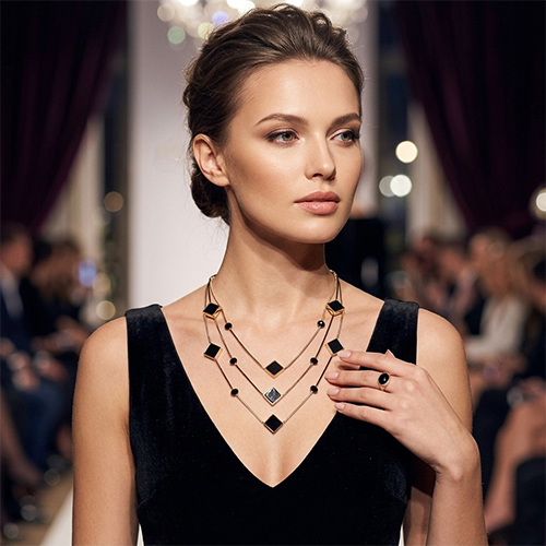 Modern Square Multi-Layered Necklace | Black & Gold Geometric Jewelry