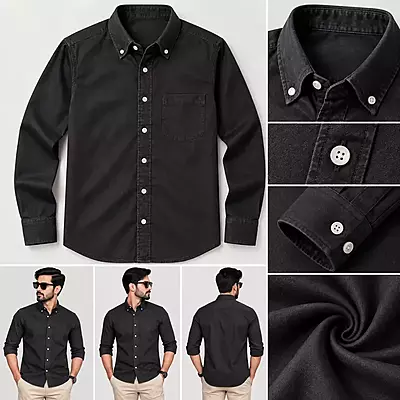 Men’s Black Solid Button-Down Shirt