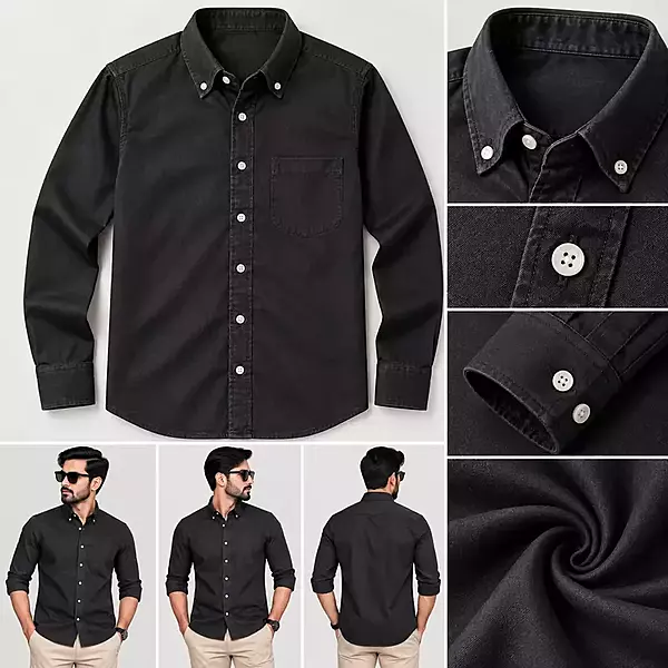 Men’s Black Solid Button-Down Shirt