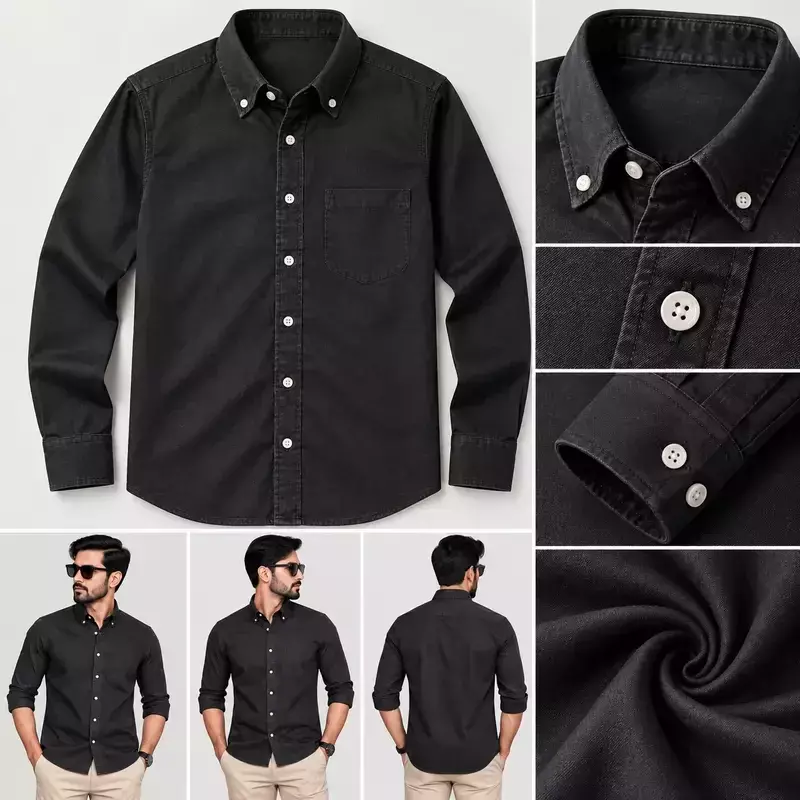 Men’s Black Solid Button-Down Shirt