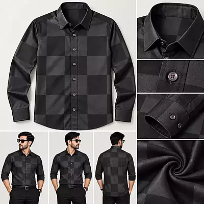 Men’s Black Checkered Button-Down Shirt