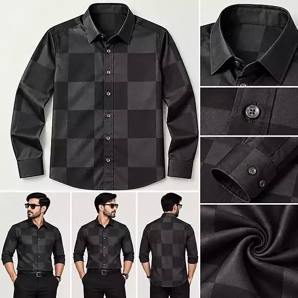 Men’s Black Checkered Button-Down Shirt