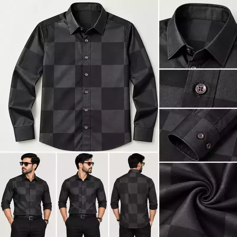 Men’s Black Checkered Button-Down Shirt