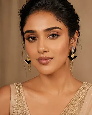 Veyra Black Triangle Crystal Gold-Tone Drop Earrings
