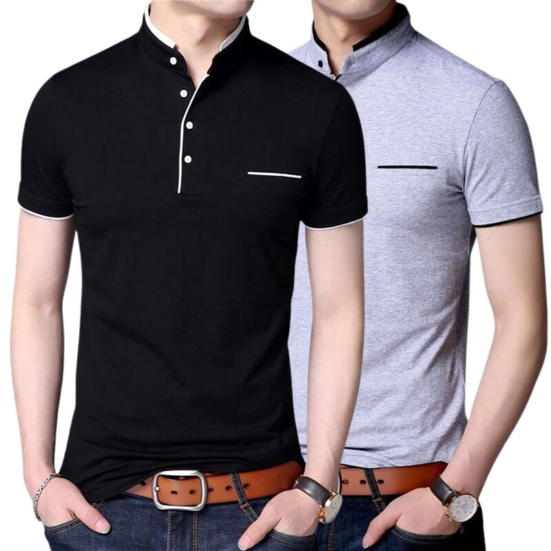Stylish and Handsome Mandarin Collar Half Sleeve T Shirt for men Combo (Pack of 2) - (Black::Grey)