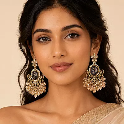 Zarvisha Black Marble Crystal Chandelier Earrings