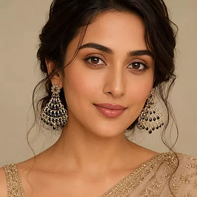 Shyamira Black Stone Gold-Tone Chandelier Earrings