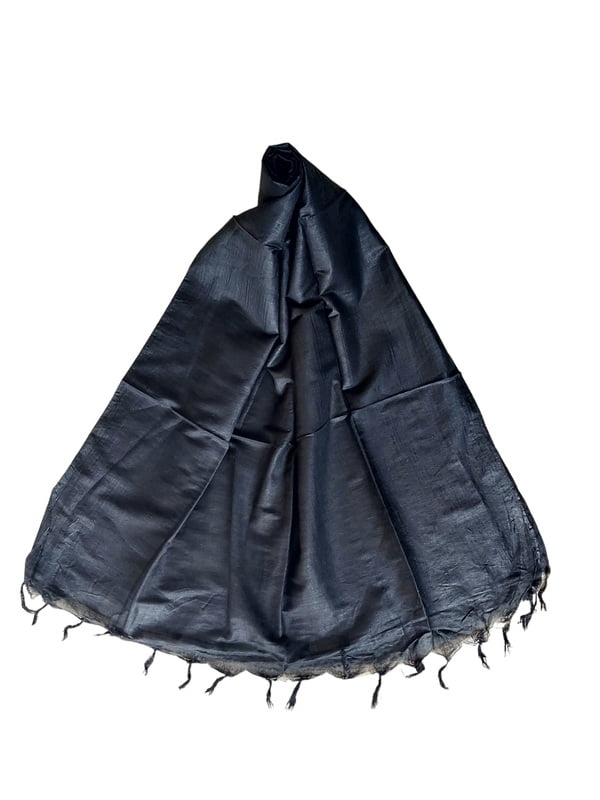 Black Solid Cotton Silk Dupatta