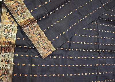 Black 2000 buta pure katan silk swarnachari