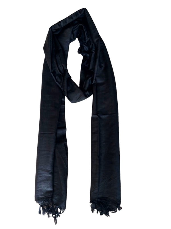 Black Solid Cotton Silk Dupatta