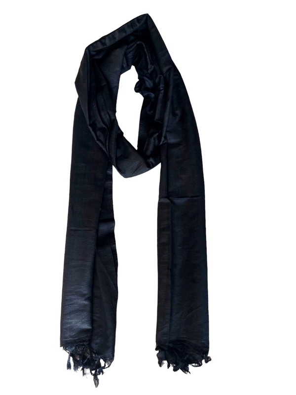 Black Solid Cotton Silk Dupatta
