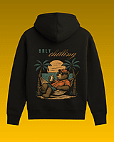 Unisex Black Beach Bear Graphic Printed All-Weather Hoodie